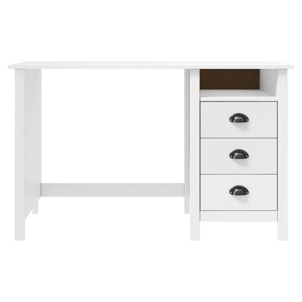 The Living Store Hill Computertafel - 120 x 50 x 74 cm - Massief Grenenhout - 3 Lades - 1 Schap