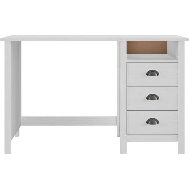 The Living Store Hill Computertafel - 120 x 50 x 74 cm - Massief Grenenhout - 3 Lades - 1 Schap