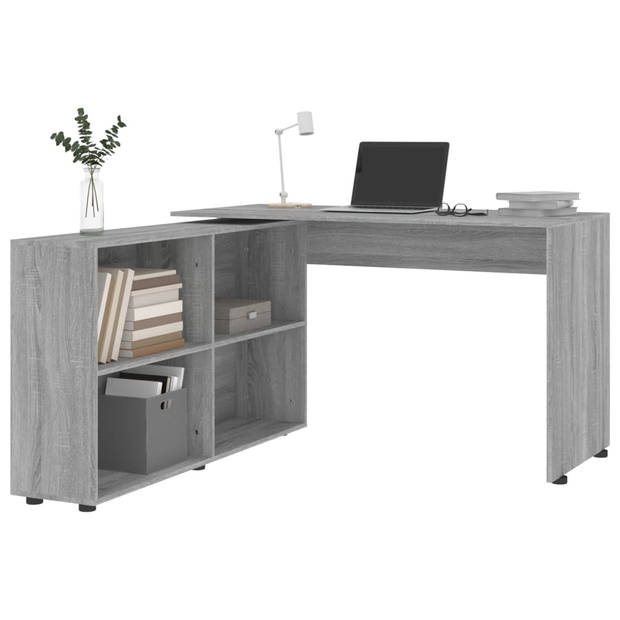 The Living Store Hoekbureau Bewerkt Hout - 130x60x75 cm - Grijs Sonoma Eiken