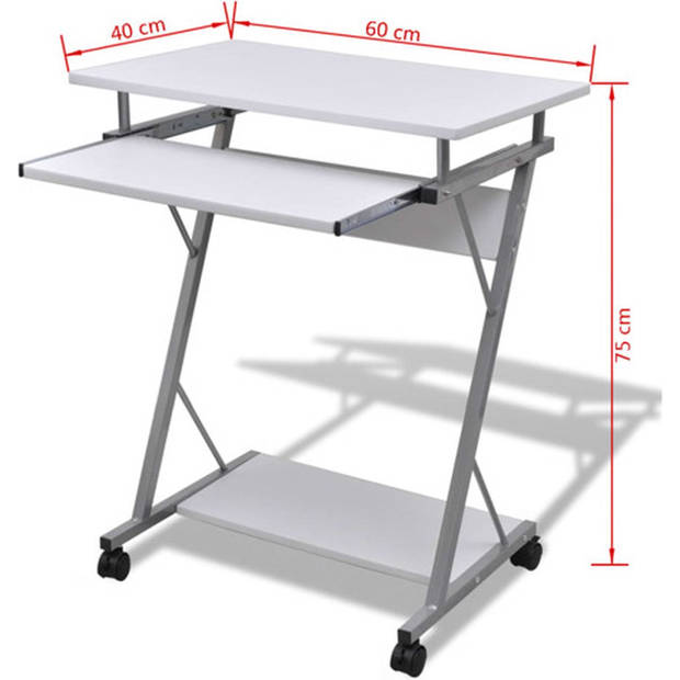 The Living Store Computerbureau - Compact - Wit - 60x40cm - Uitschuifbaar toetsenbord - Onderste plank - Spaanplaat -