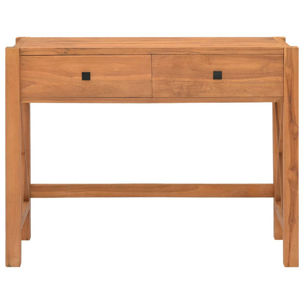 The Living Store Rustiek Teakhouten Bureau - 100 x 40 x 75 cm - Met 2 lades