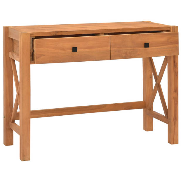 The Living Store Rustiek Teakhouten Bureau - 100 x 40 x 75 cm - Met 2 lades