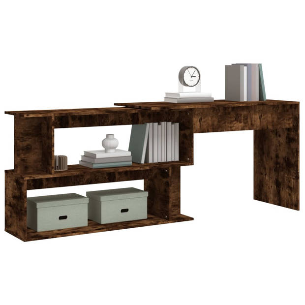 The Living Store Bureau Gerookt Eiken - Kantoorbureau en Hoekbureau - 200x50x76 cm - Opbergruimte - Draaibaar Ontwerp -