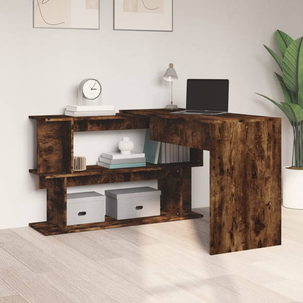 The Living Store Bureau Gerookt Eiken - Kantoorbureau en Hoekbureau - 200x50x76 cm - Opbergruimte - Draaibaar Ontwerp -