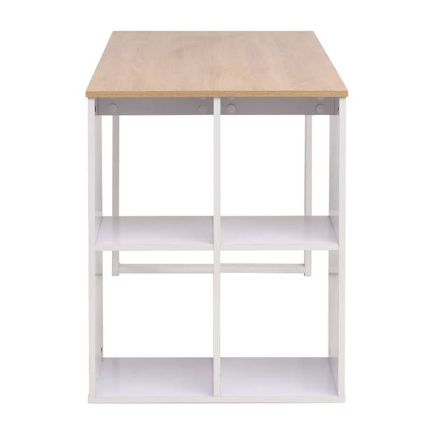 The Living Store Schrijftafel Modern - Bewerkt hout - 120 x 60 x 75 cm - Eiken - wit - Met 4 opbergvakken