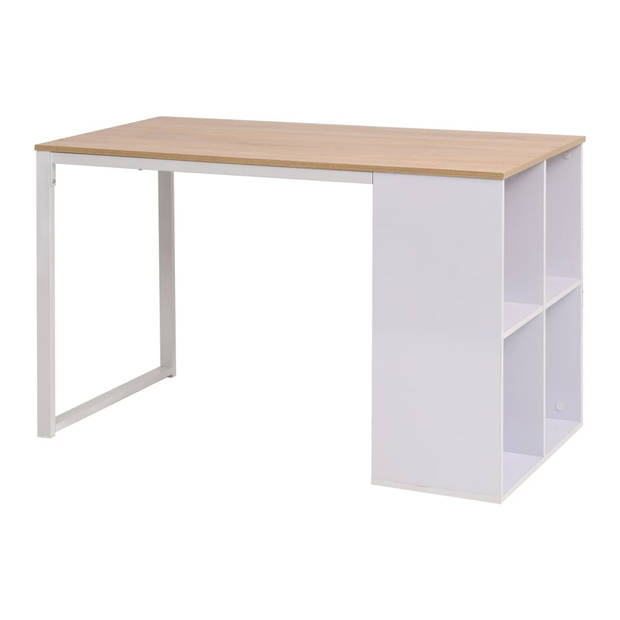 The Living Store Schrijftafel Modern - Bewerkt hout - 120 x 60 x 75 cm - Eiken - wit - Met 4 opbergvakken