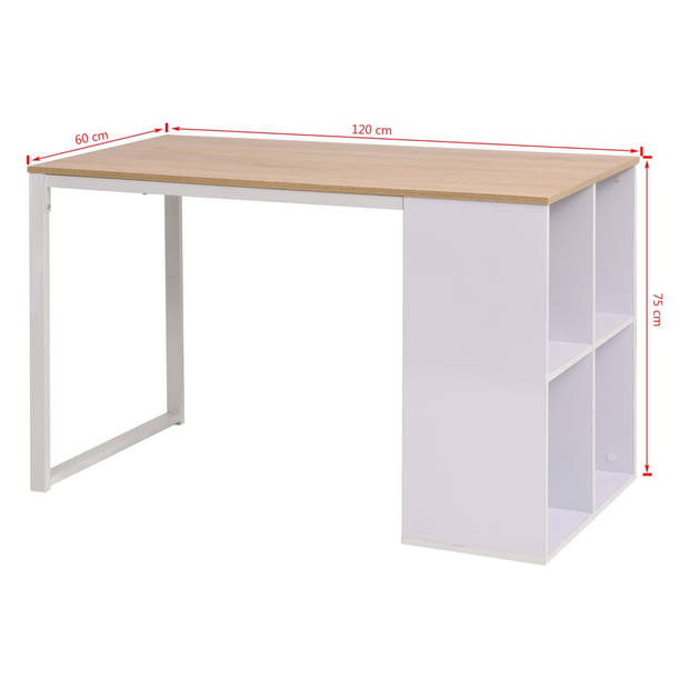 The Living Store Schrijftafel Modern - Bewerkt hout - 120 x 60 x 75 cm - Eiken - wit - Met 4 opbergvakken