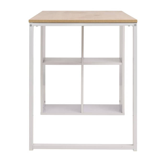 The Living Store Schrijftafel Modern - Bewerkt hout - 120 x 60 x 75 cm - Eiken - wit - Met 4 opbergvakken