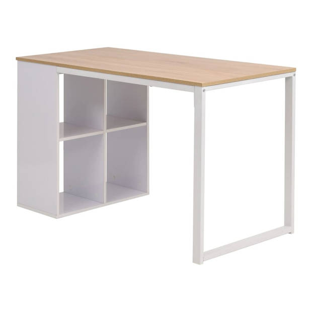 The Living Store Schrijftafel Modern - Bewerkt hout - 120 x 60 x 75 cm - Eiken - wit - Met 4 opbergvakken