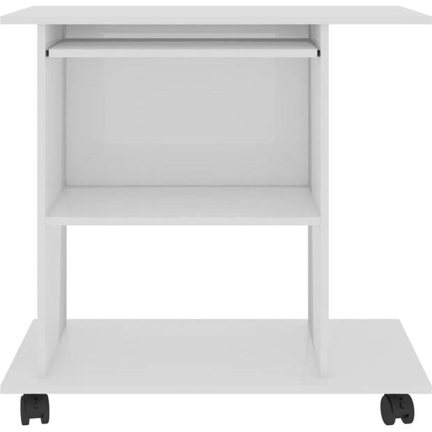 The Living Store Computerbureau - Compact - Hoogglans wit - 80x50x75cm - Met uittrekbare toetsenbordlade