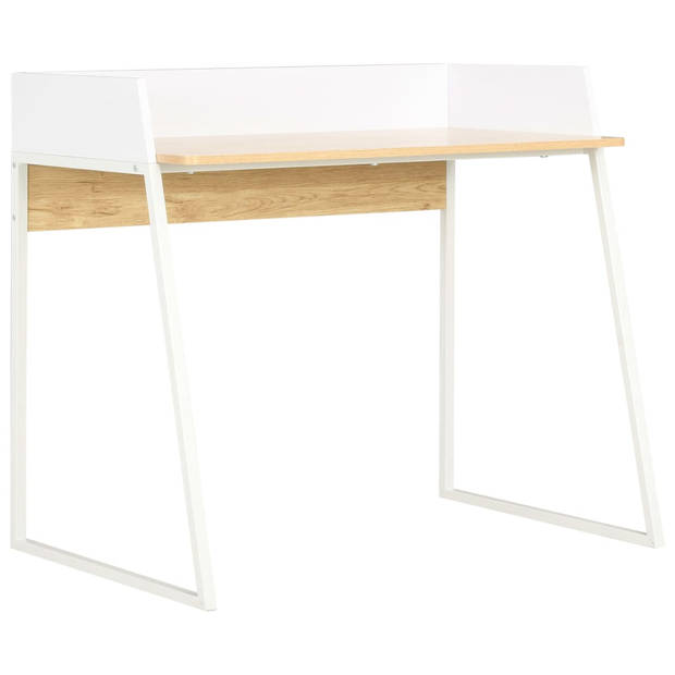 The Living Store Bureau Hoek - 90x60x88 cm - U-vormige poten - Verhoogde achterkant - Wit/Eiken