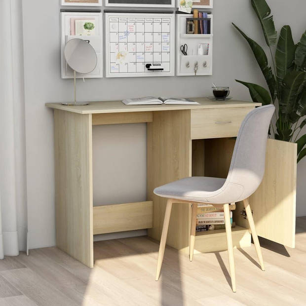 The Living Store Bureau Strak en Modern - Bureau - 100x50x76 cm - Sonoma Eiken - Met lade en deur