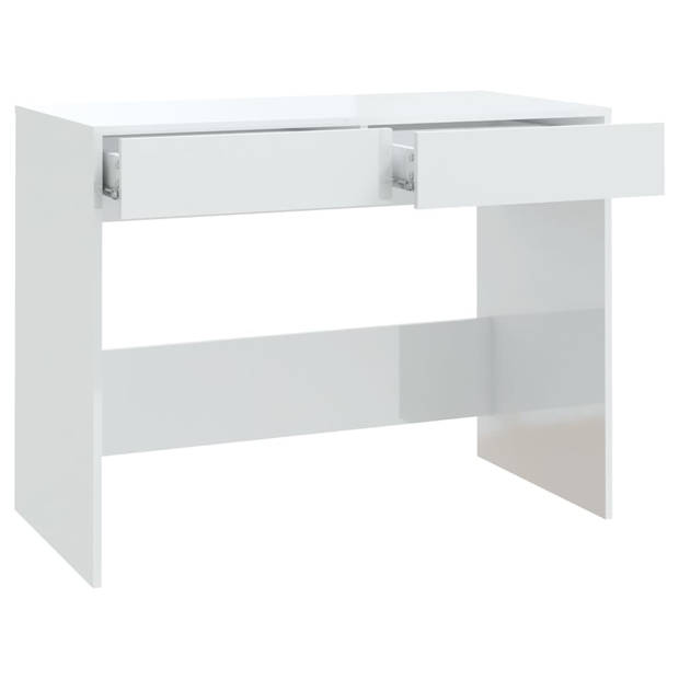 The Living Store Werktafel - Hoogglans wit - 101 x 50 x 76.5 cm - Inclusief 2 lades