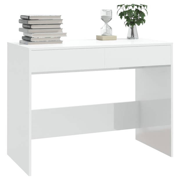 The Living Store Werktafel - Hoogglans wit - 101 x 50 x 76.5 cm - Inclusief 2 lades