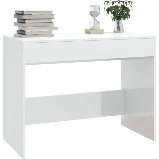 The Living Store Werktafel - Hoogglans wit - 101 x 50 x 76.5 cm - Inclusief 2 lades