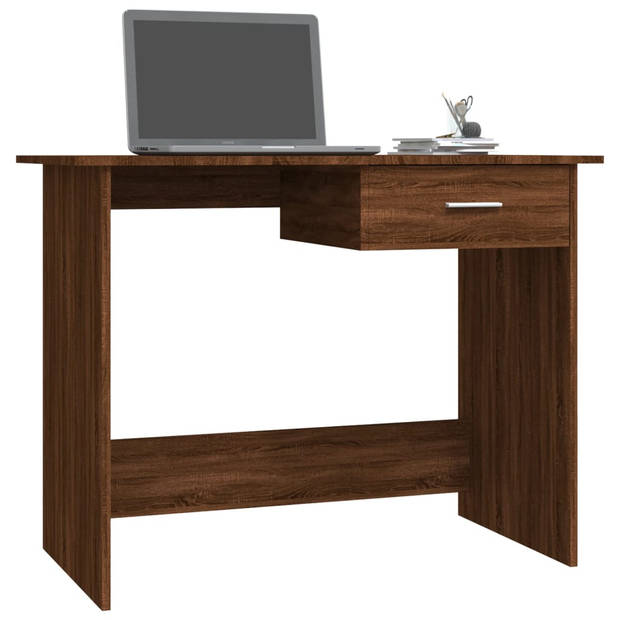 The Living Store Bureau Bruineiken - Schrijftafel met lade - 100 x 50 x 76 cm - Multifunctioneel