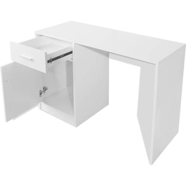 The Living Store Bureau White 100x40x73cm - High-Quality Wood - MDF - 1 Drawer - 1 Cabinet - Aluminum Handles