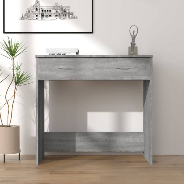 The Living Store Bureau Hout - Grijs Sonoma Eiken - 80x40x75 cm - Met 2 lades