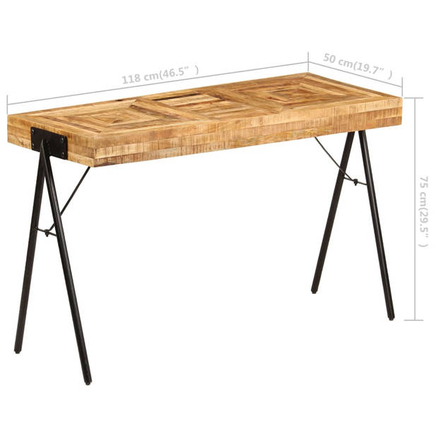 The Living Store Schrijftafel Hout - 118 x 50 x 75 cm - Massief mangohout en stalen poten