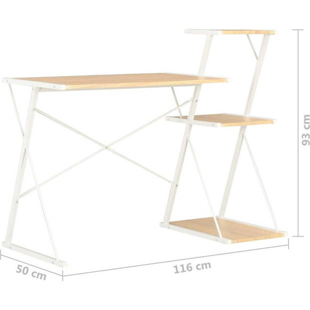 The Living Store Bureau X met Schappen - 116 x 50 x 93 cm - Wit en Eiken - PVC-Coating en Gepoedercoat Staal