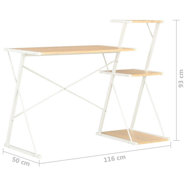 The Living Store Bureau X met Schappen - 116 x 50 x 93 cm - Wit en Eiken - PVC-Coating en Gepoedercoat Staal