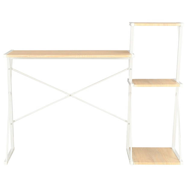 The Living Store Bureau X met Schappen - 116 x 50 x 93 cm - Wit en Eiken - PVC-Coating en Gepoedercoat Staal