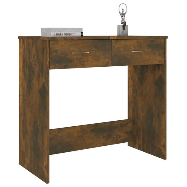 The Living Store Bureau Gerookt Eiken - Schrijftafel 80 x 40 x 75 cm - Met 2 lades