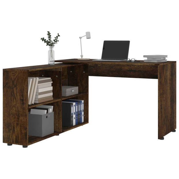 The Living Store Hoekbureau - Modern - Bureau met Boekenkast - 130 x 60 x 75 cm - Gerookt Eiken