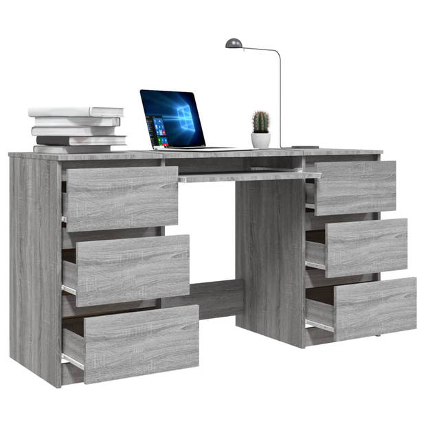 The Living Store Bewerkte Houten Schrijftafel - 140 x 50 x 77 cm - Grijs Sonoma Eiken