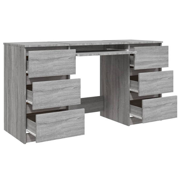 The Living Store Bewerkte Houten Schrijftafel - 140 x 50 x 77 cm - Grijs Sonoma Eiken