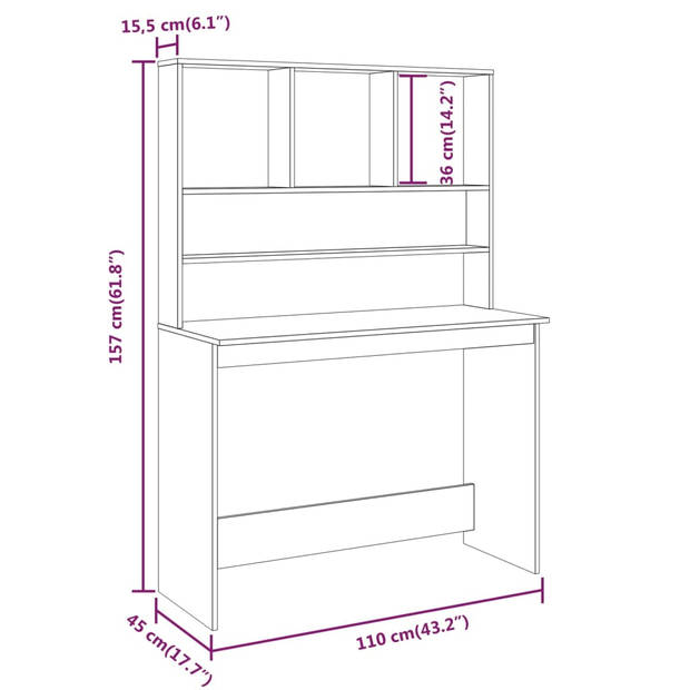 The Living Store Bureau Schappen - 110 x 45 x 157 cm - Bruineiken