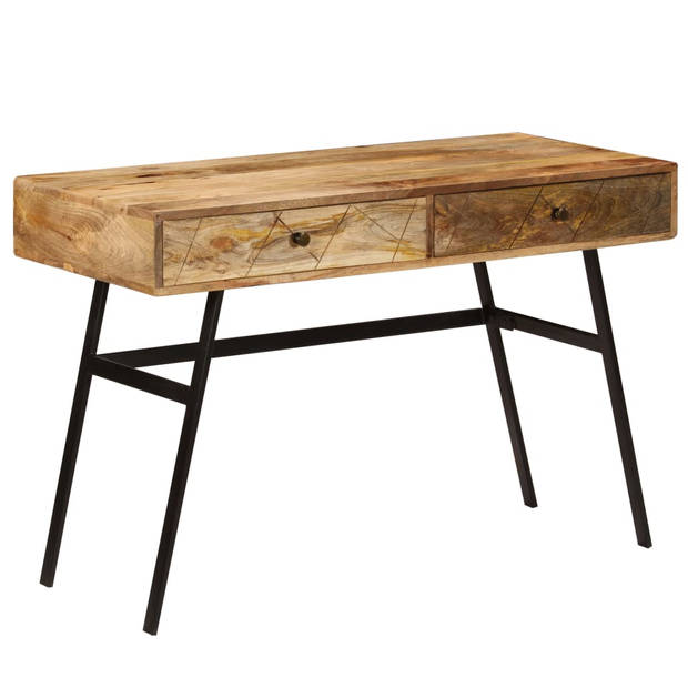 The Living Store Schrijftafel Industrieel - 110 x 50 x 75 cm - Massief mangohout - Stalen poten