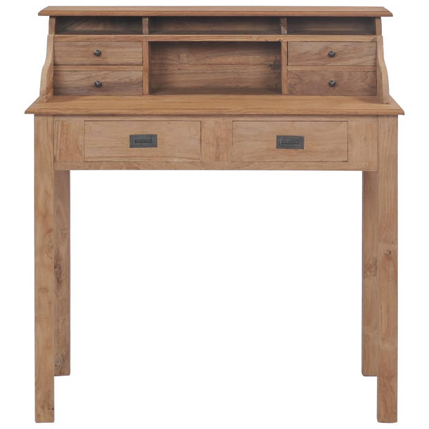 The Living Store Massief teakhouten bureau met 6 lades - 90x50x100 cm - Rustieke charme