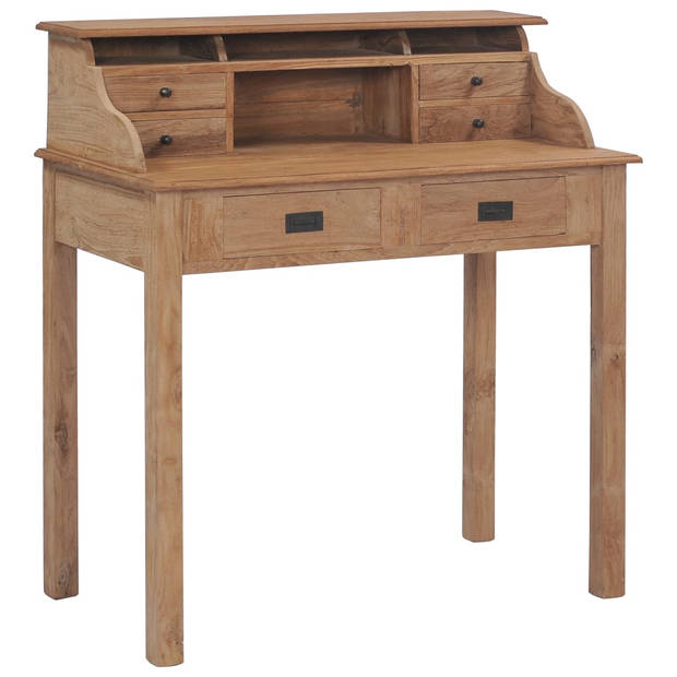 The Living Store Massief teakhouten bureau met 6 lades - 90x50x100 cm - Rustieke charme