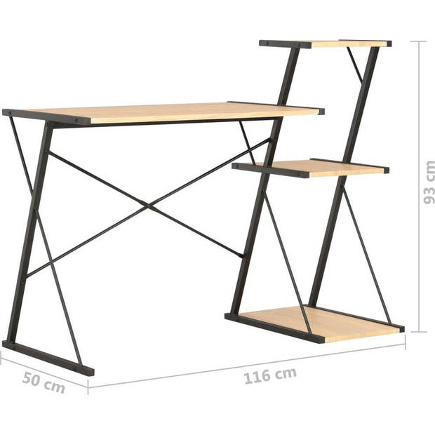 The Living Store Modern Bureau - Met Schappen - 116 x 50 x 93 cm - Zwart/Eiken - The Living Store