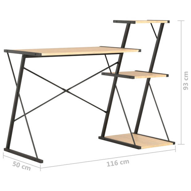 The Living Store Modern Bureau - Met Schappen - 116 x 50 x 93 cm - Zwart/Eiken - The Living Store