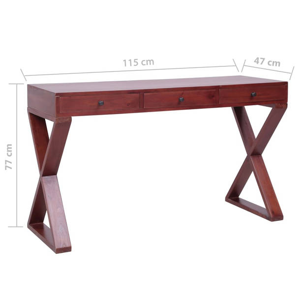 The Living Store Houten Bureau - Mahoniehout - Bruin - 115 x 47 x 77 cm - Inclusief Wandbevestiging