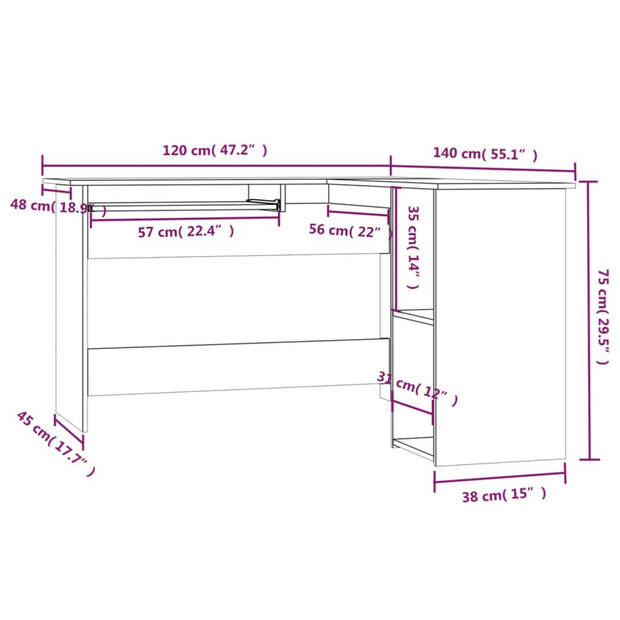 The Living Store Hoekbureau - Modern - Bureau - 120x140x75 cm - Gerookt eiken