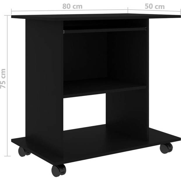 The Living Store Computerbureau - Compact - 80 x 50 x 75 cm - Uittrekbare toetsenbordlade - Wieltjes - Zwart -