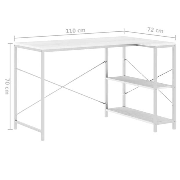 The Living Store L-Vormig Bureau - 110 x 72 x 70 cm - Spaanplaat en Gepoedercoat Metaal - Wit