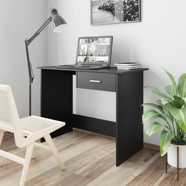 The Living Store Bureau Modern - Computerbureau - 100x50x76 cm - Zwart - Bewerkt hout