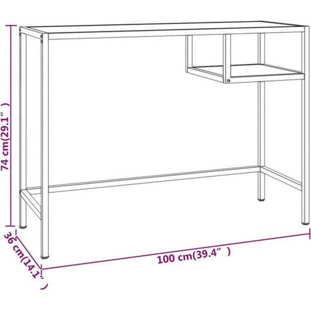 The Living Store Bureau design - Computerbureau - 100 x 36 x 74 cm - Glas en ijzer