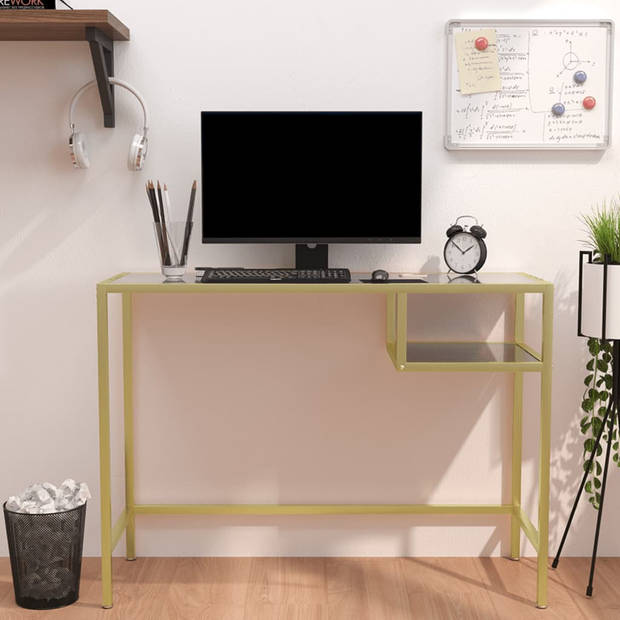 The Living Store Bureau design - Computerbureau - 100 x 36 x 74 cm - Glas en ijzer