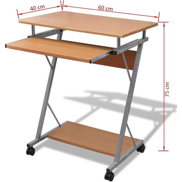 The Living Store Computerbureau - Compact - 60x40 cm - Uitschuifbaar toetsenbord - Onderste plank - Bruin