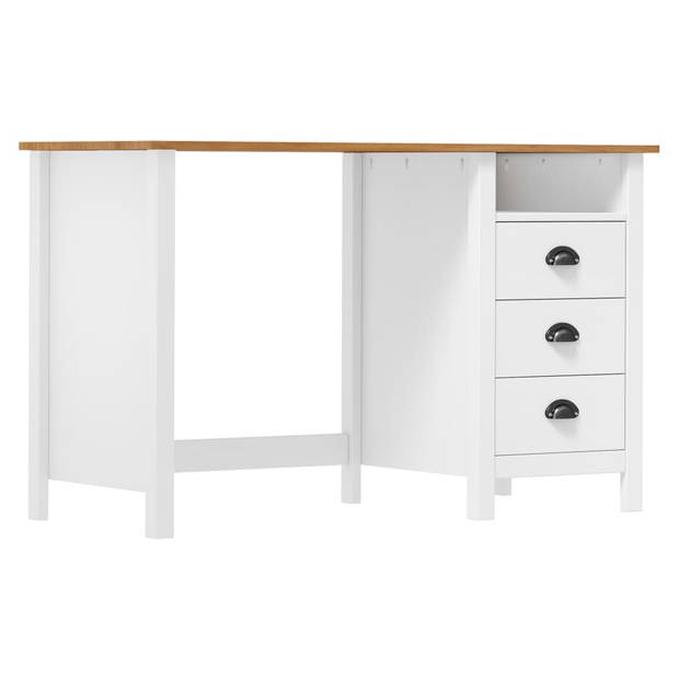 The Living Store Hill Bureau Wit/Lichthout 120x50x74cm - Massief Grenenhout - 3 lades - 1 schap