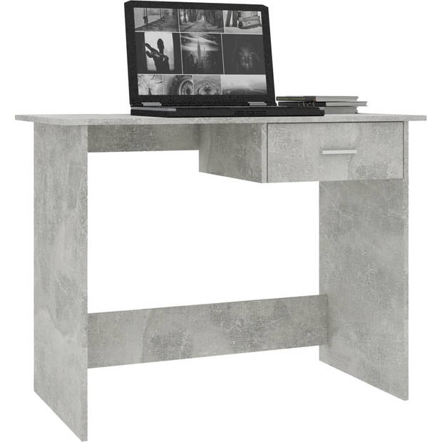 The Living Store Bureau Betongrijs - Bewerkt Hout - 100x50x76 cm - Met Lade