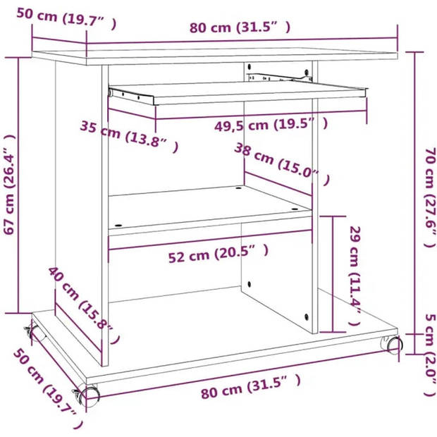 The Living Store Computertafel Betongrijs 80x50x75 cm - Compact ontwerp met uittrekbaar toetsenbordgedeelte - Duurzaam