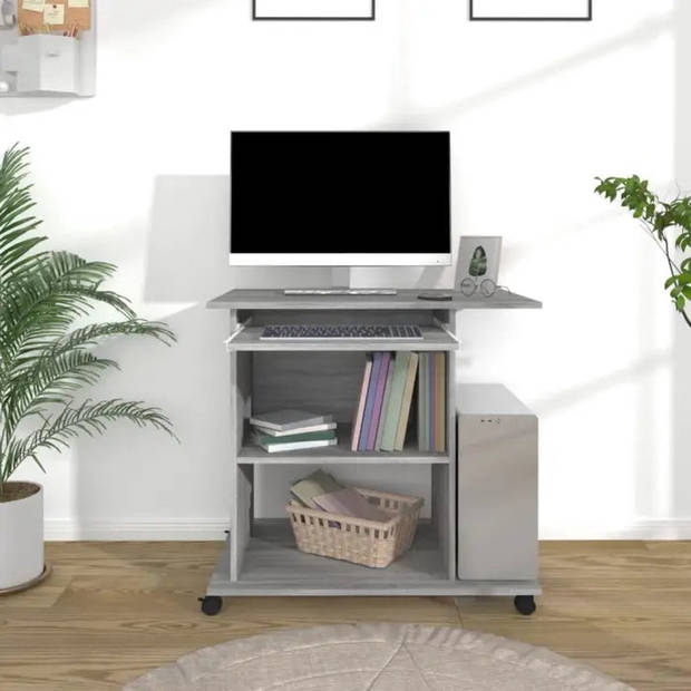 The Living Store Computertafel Betongrijs 80x50x75 cm - Compact ontwerp met uittrekbaar toetsenbordgedeelte - Duurzaam