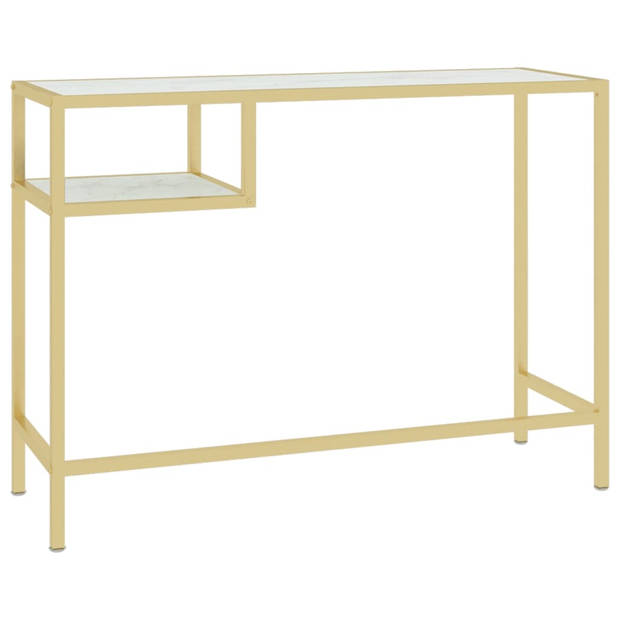 The Living Store Computertafel - Goud en wit - 100 x 36 x 74 cm - Glas en ijzer