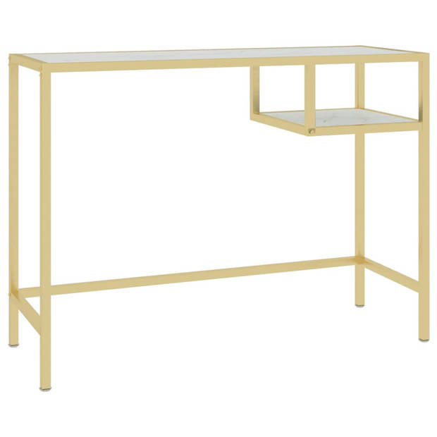 The Living Store Computertafel - Goud en wit - 100 x 36 x 74 cm - Glas en ijzer